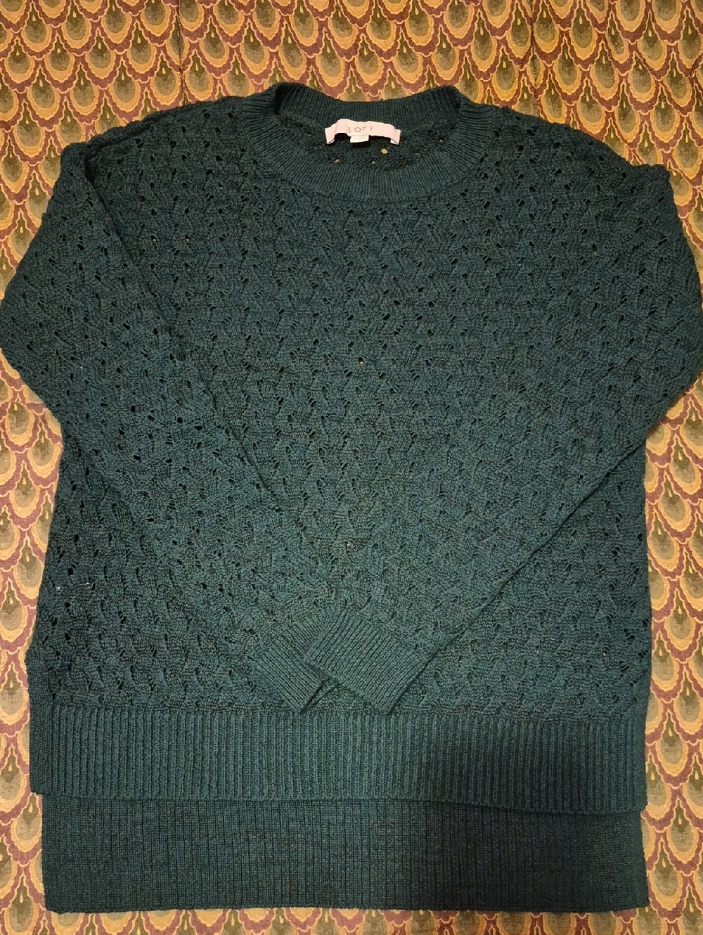 LOFT Teal Openwork Crewneck Sweater
